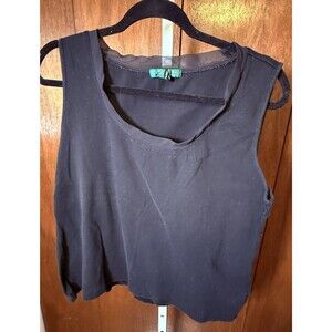 Ralph Lauren Tank Top Womens XL Black Sleeveless Lace Trim Whimsgoth Fairy ?Vtg